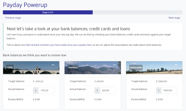 Payday Powerup, stage 3 of 6: reviewing bank balances against their targets